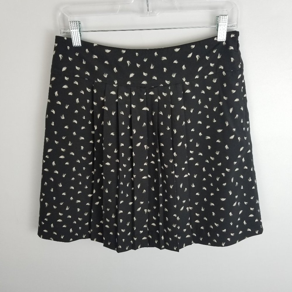 LOFT Black Pleated Feather Print Lined Skirt